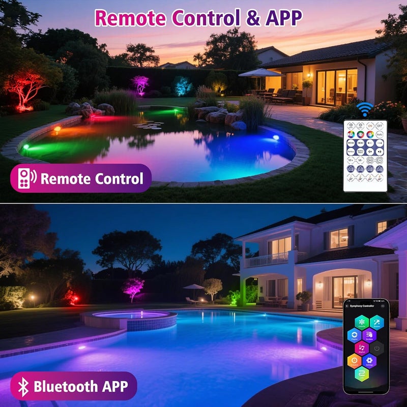 T-SUN Color Changing Pond Lights LED Underwater Fountain Lights with Bluetooth APP Control, IP68 Waterproof Submersible Spotlight for Aquariums, Fish Tanks, Pools, Garden and Yard Ponds (Set of 4) - Image 2